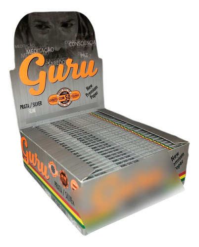 Papéis Para Cigarros Guru Prata Prata Silver Slim King Size Seda Tamanho King Size De Sem Sabor De 1 X 50 U - Branco