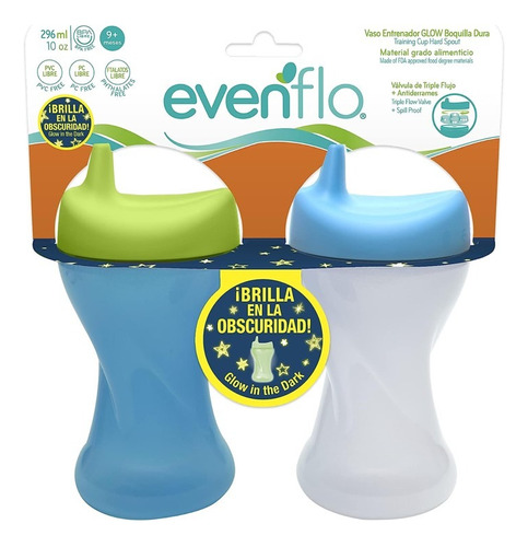 Vaso Entrenador Evenflo Glow 296ml/10oz Brilla Noche 2 Pzas