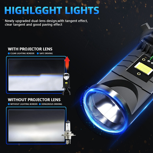 Lente De Proyector H4 Bi-led De 20000 Lm, 80 W, For Automóv