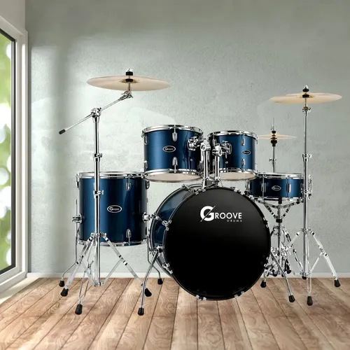 Bateria Acústica Completa Groove Drums Banco Pratos Pedal Pele