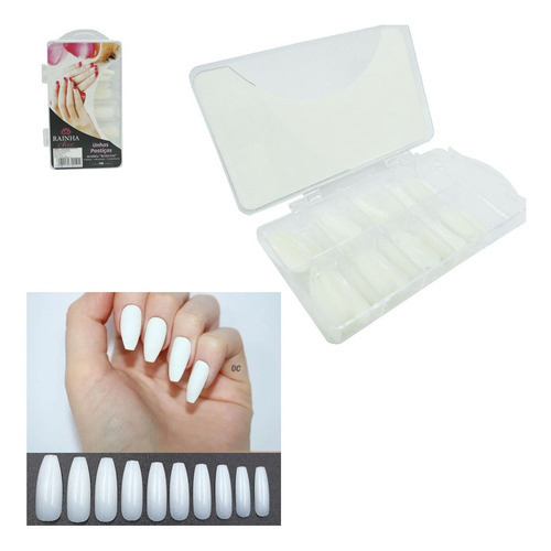 Kit 100 Unidades No Estojo Tips Unhas Postiças Bailarina