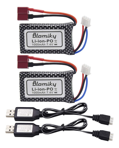 Blomiky Paquete De 2 Baterias Lipo De 7.4v 2s 30c 1000mah 7.