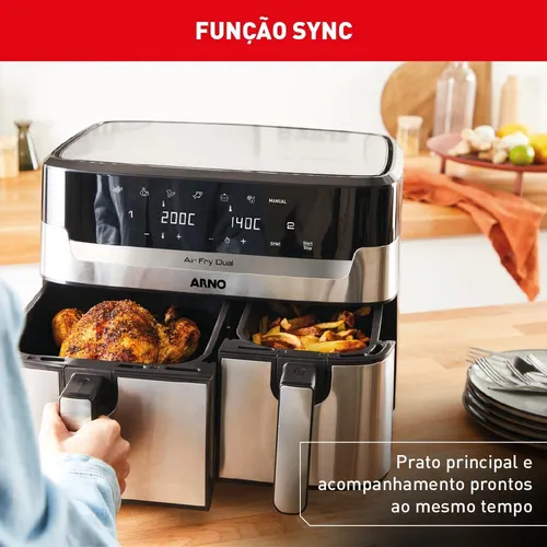 Fritadeira sem Óleo Airfryer Arno Dual 8,3L Inox Digital 1800W AFD2