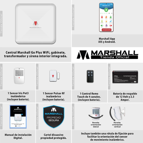 Kit Alarma Para Casa Wifi Marshall Go Plus Sensor Movimiento Blanco