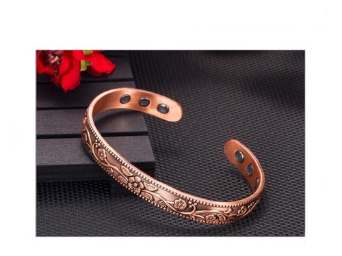 Imagen 2 de 7 de Pulsera Magnética De Cobre Diseño Rosas