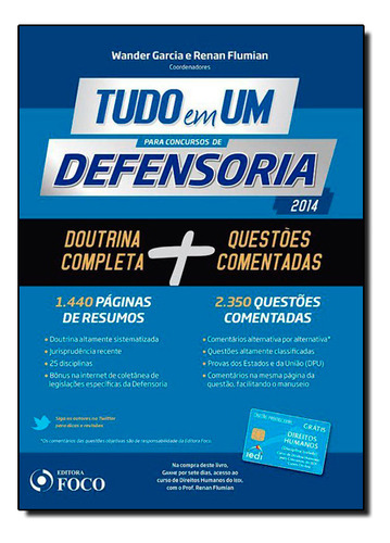 Tudo Em Um: Para Concursos De Defensoria, De Wander  Garcia. Editorial Foco Juridico, Tapa Mole En Português
