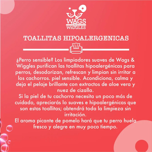 Toallitas Hipoalergénicas Perro Whiskers & Wiggles 100 Pzas