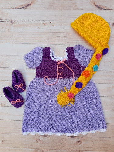 Disfraz Tejido Crochet Bebé Rapunzel.