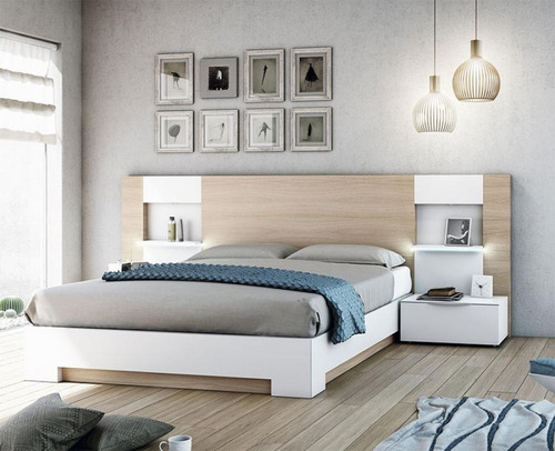 Imagen 1 de 4 de Cama Doble Madera Lacada Con Mesas De Noche Ref: Capuchino