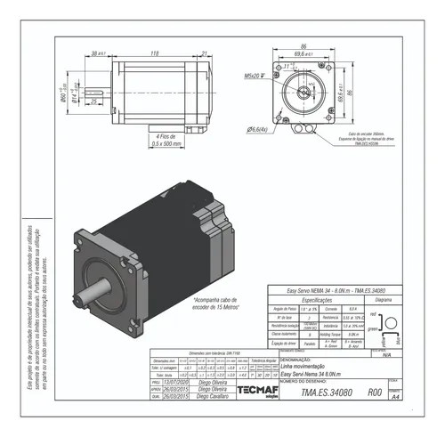 Kit Easy Servo 80kgf.cm Nema34 + Driver Cnc Encoder | Frete grátis