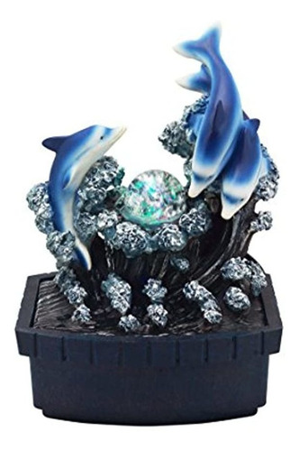Fuente De Agua Con Delfines Con Luces Decorativa De Mesa