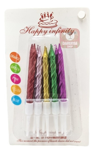 Imagen 2 de 5 de Vela X10 Metalizada Torneada 7,5cm Veloncitos Cumpleaños