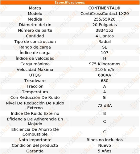 Llantas (4) Conti Conticrosscontact Lx20 255/55r20 107 H
