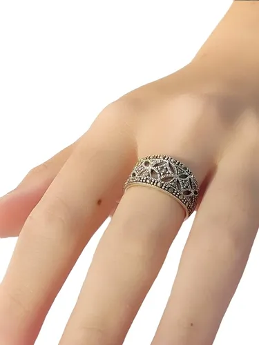 Anillo Ancho Calado Con Marquesitas . Plata 925
