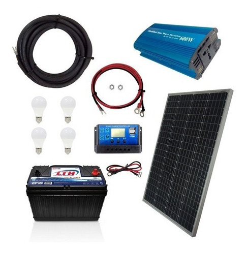 Imagen 2 de 10 de Solar Kit Completo Panel Regulador Bateria E Inversor
