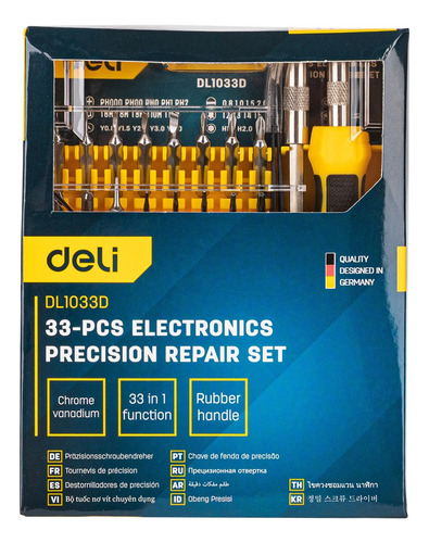 Deli Juego De Destornilladores De Precisión 33 Pzs Edl-1033d