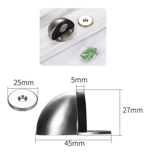 Imagen 2 de 3 de Tope Reten Magnetico Tp 06 Puerta Media Esfera Acero Goma