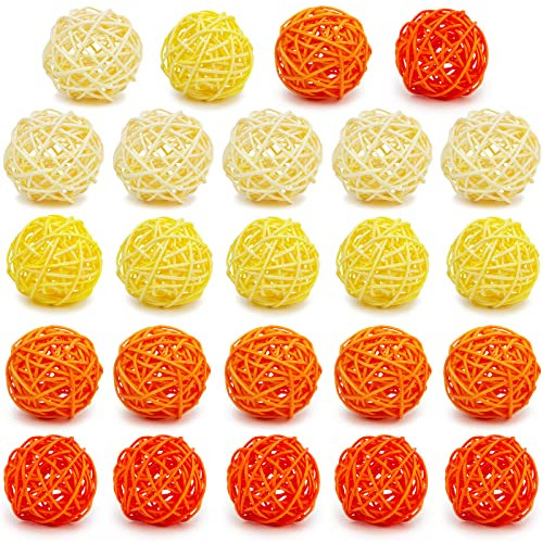 32 Bolas Decorativas De Ratán Naranjas, Bolas De Mimbr...