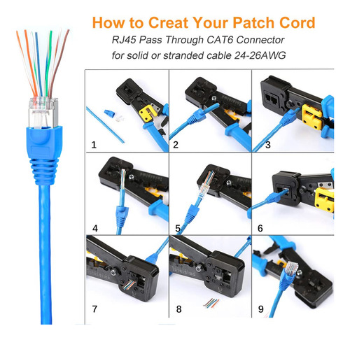 50 Conectores Rj45 Cat6 Pasantes Extremos De Cable Ethernet