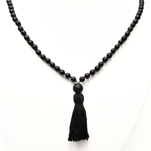 Japa Mala Collar Rosario Hindú 108 Cuentas De Piedra Negra