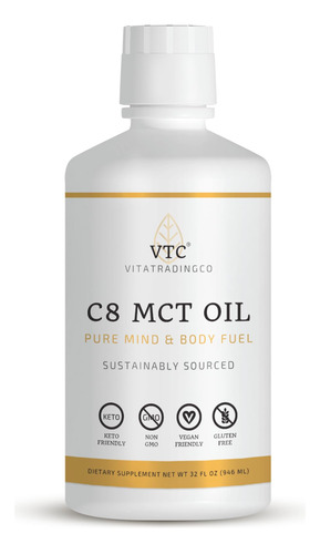 Vtc Aceite C8 Mct 100% Puro, 32 Onzas, Keto Y Paleo, Acido C