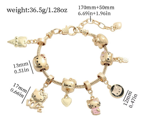 Pulsera Brazalete Hello Kitty Con Charms Dorados