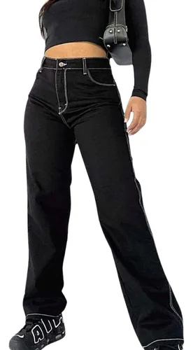 Pantalon negro con online raya blanca al costado