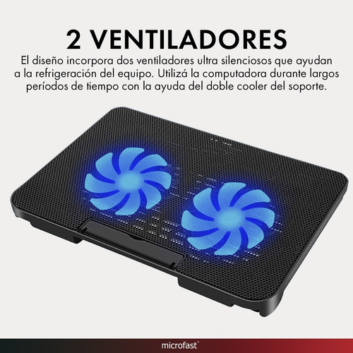 Imagen 6 de 8 de Soporte Base Notebook Luz Led 2 Cooler Potente Ajustable Usb