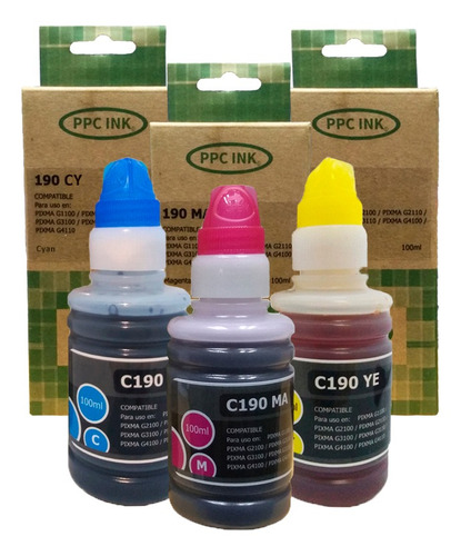 Pack Colores Tinta Compatible Con Canon Gi-190 Marca Ppc Ink