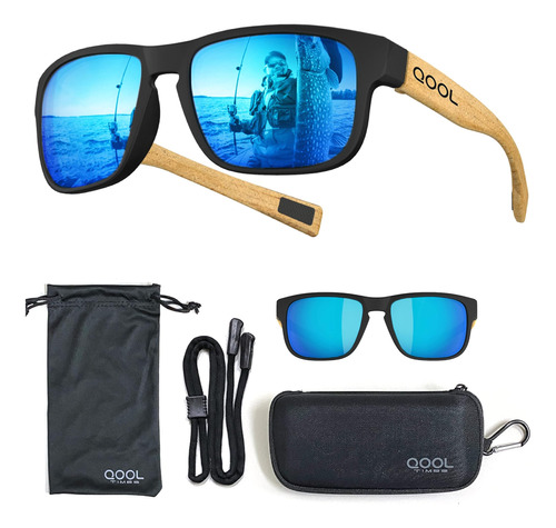 Qooltime F11 Deporte Casual Madera Bambú Azul Gafas De Sol T