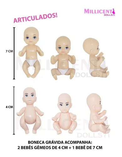 Boneca Grávida Estilo Barbie + 2 Bebês + Acessórios