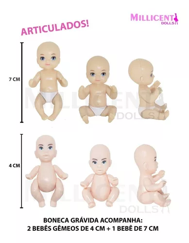 Boneca Estilo Barbie Grávida Articulada + 3 Bebês! Baby - R$ 109,9