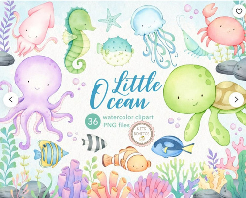 Kit Cliparts Imagenes Png Animales Del Mar Oceano Bebes