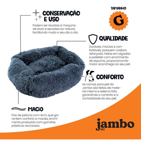 Cama Pra Pet Quadrada Grande Cinza Escuro 75x58x19cm Jambo