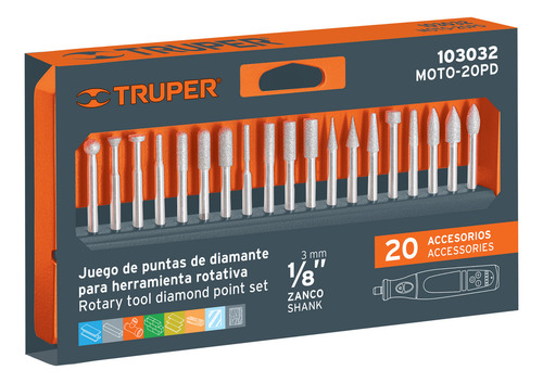 Juego De 20 Puntas Diamantadas Para Mototool Truper 103032