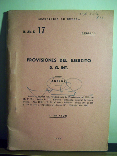 Adp Provisiones Del Ejercito D. G. Int. / Ejercito 1962