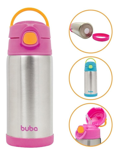 Copo Térmico Canudo Bebê Infantil Inox Buba 400ml C/ Trava