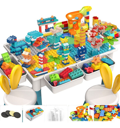 Juego Mesa Y Silla Infantil Con Bloques 286pc Y Cajas Latera