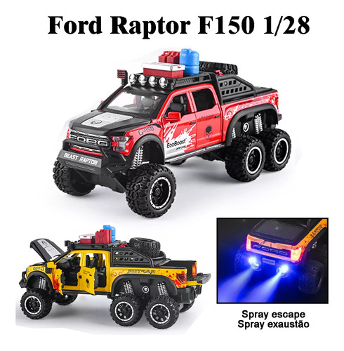 1/28 Ford Raptor F150 Miniatura Metal Coche Con Luz Y Sonido