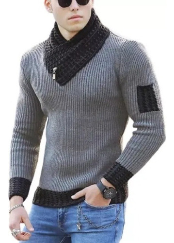 Suéter Casual For Hombre, Ajuste Delgado, Bufanda, Jersey