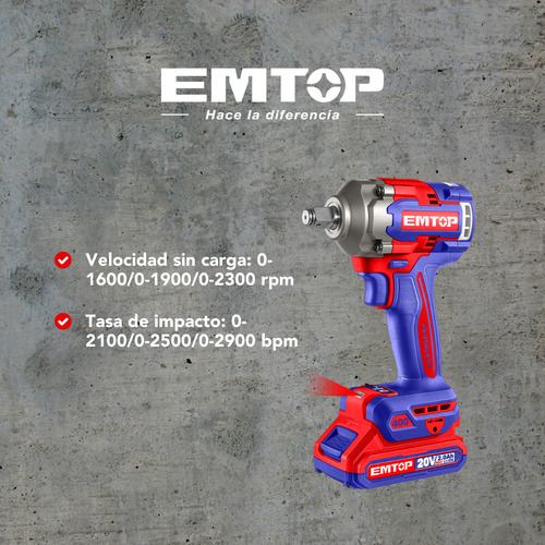 Kit Llave De Impacto 1/2 , 400nm Inalámbrico 20v, Bldc Emtop