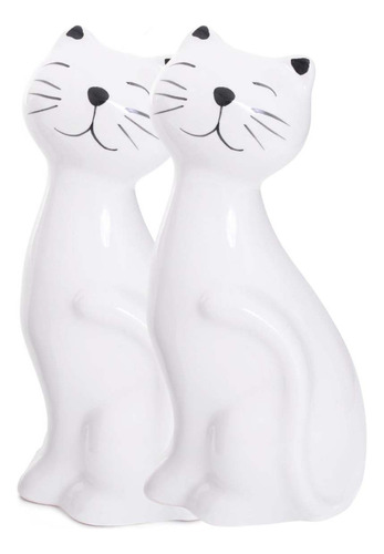 2 Gatos Cerâmica Escultura Decoração Delicado Pequeno Hale Cor Branco