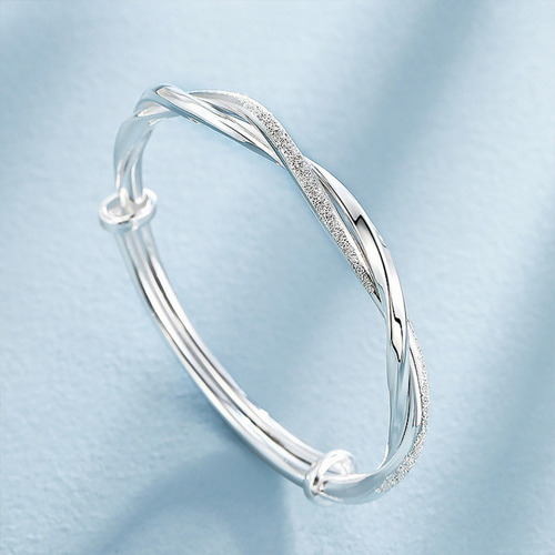 Imagen 6 de 7 de Pulsera Mujer Ajustable Chapa Plata Trenzada Brazalete Charm