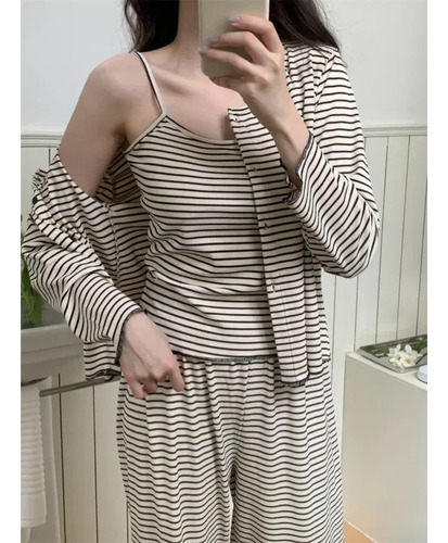 Conjunto De Pijama De Punto A Rayas Con Almohadilla Para El