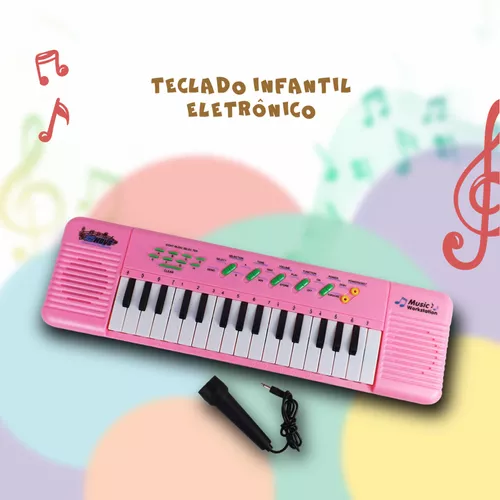 Teclado Infantil Rosa Com Microfone - Musical Resistente