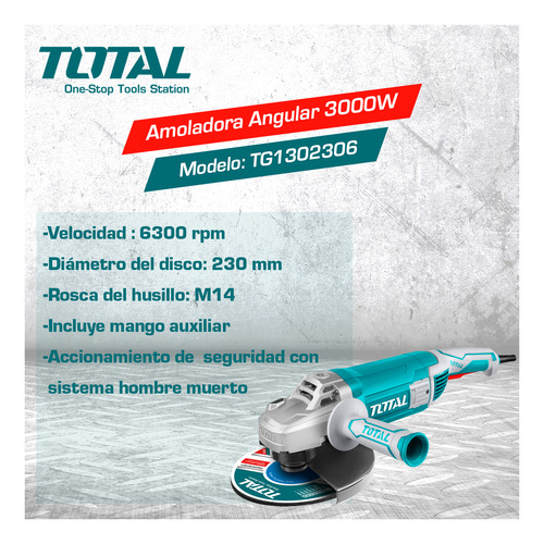 Imagen 4 de 8 de Amoladora Angular Total 3000w Disco 230mm
