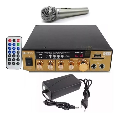 Amplificador Áudio Receiver Bluetooth 110v/220v + Microfone