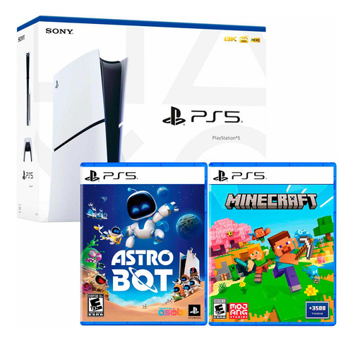 Consola Ps5 Slim Con Lector De Discos+ Astro Bot+ Minecraft