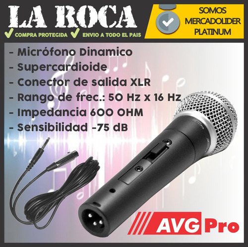 Imagen 5 de 10 de Microfono Profesional Avg Pro Sm58 + Funda + Cable + Pipeta