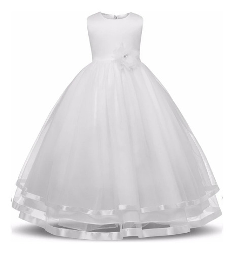 Vestido Niña Blanco Little Girl White Long Navidad - Genieka